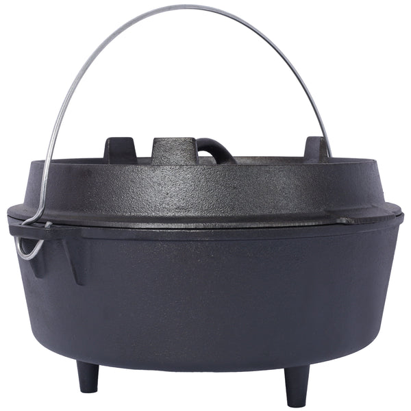 ast iron Dutch oven with lid, outdoor camping deep pot, used for camping, cooking, barbecue and leg rest, 8 Quart