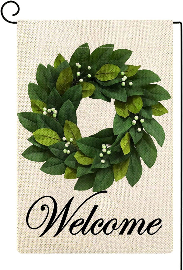 Spring Summer Welcome Wreath Garden Flag Magnolia Leaves Small Yard Flag Vertical Double Sided Burlap Farmhouse Seasonal