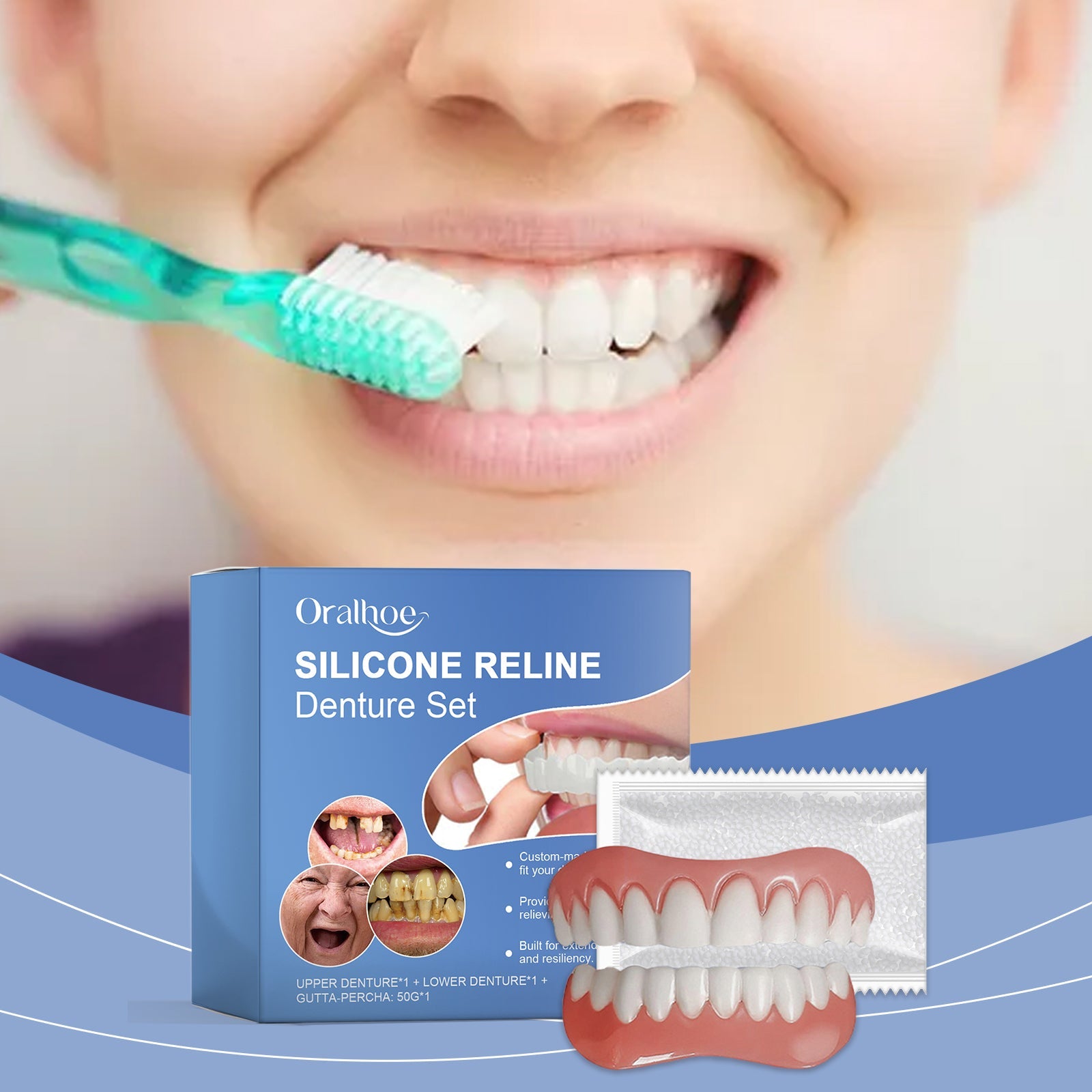 Silicone Resin Denture Set, Enhance Smile Appearance Comfortable Material Denture Beauty Care