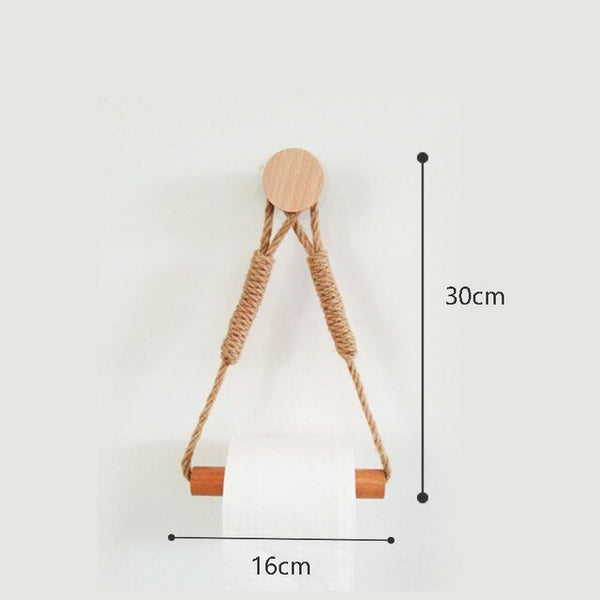 Nordic Indoor Wooden Solid Wood Hemp Rope Animal Tissue Holder Children's Room Decoration Wall Hanger Hemp Rope Hook Toilet Paper Holder