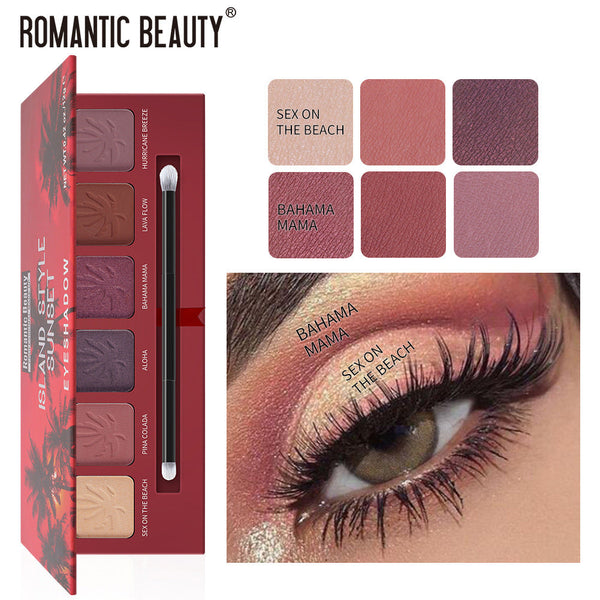 Romantic Beauty 6 Color Pearlescent Matte Eye Shadow Plate Sunset Pattern Eye Shadow With Brush Head