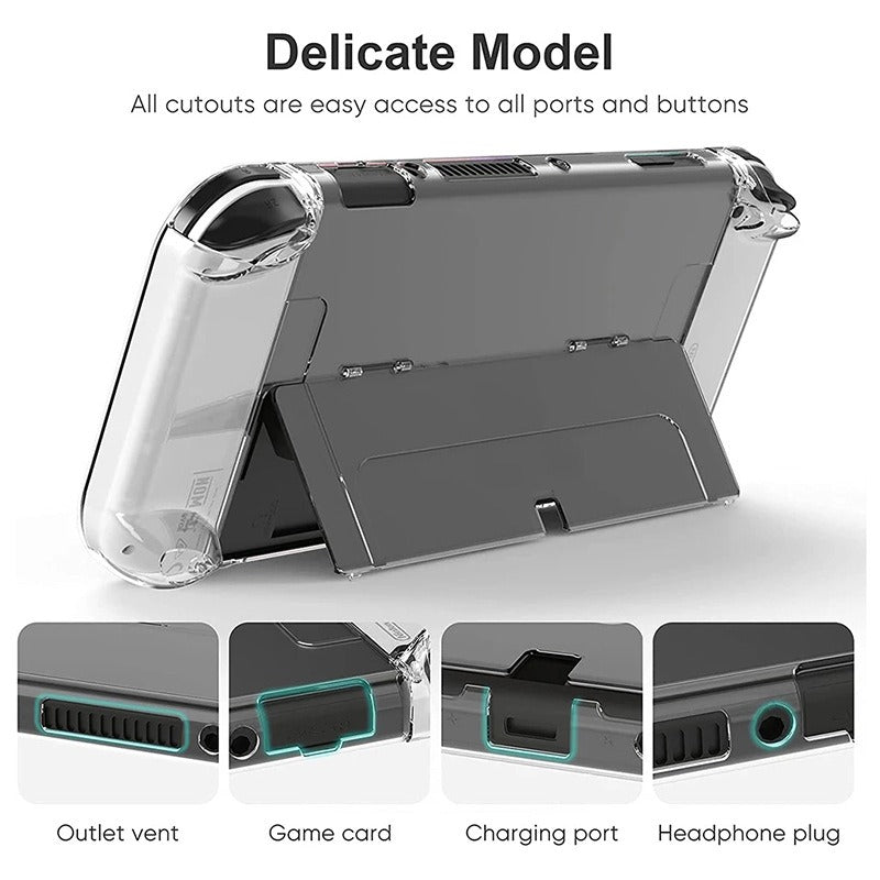 Suitable for Nintendo Switch OLED protective case with bracket NS OLED transparent PC hard case personalized crystal case