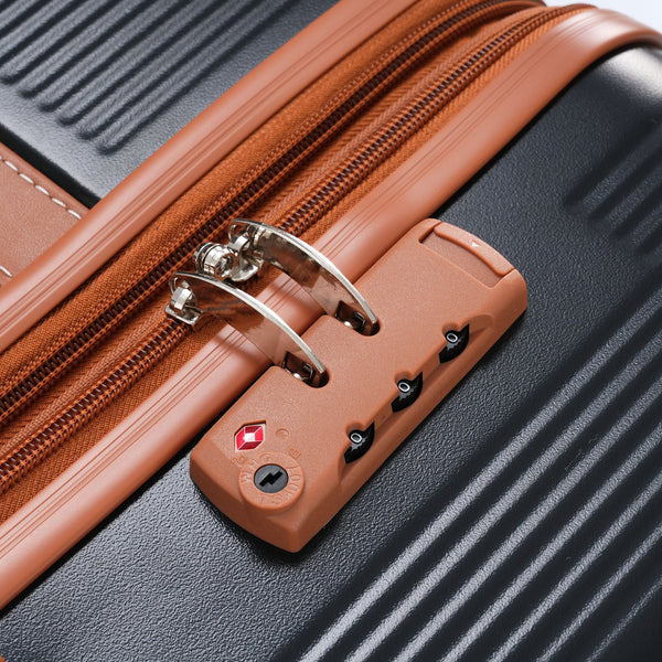 Hardshell Luggage Sets 3 Piece double spinner 8 wheels Suitcase with TSA Lock Lightweight 20''24''28'' Black + ABS