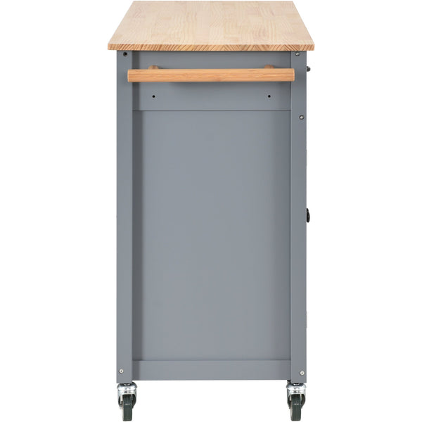 Kitchen Island Cart with Solid Wood Top and Locking Wheels 54.3 Inch Width (Grey Blue)