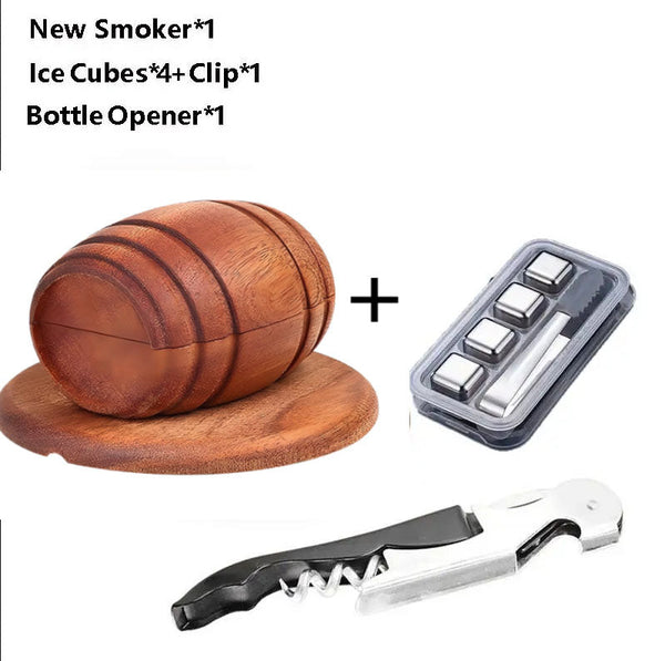 New Barrel Cocktail Smoking Kit with Wood Chips 4 Flavors Old Fashioned Drink Smoker Infuser for Bar Drinks Kitchen