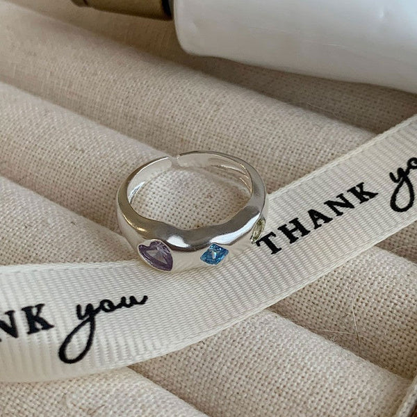 Dopamine love colored zircon diamond ring female niche index finger high-end fashion personality open ring