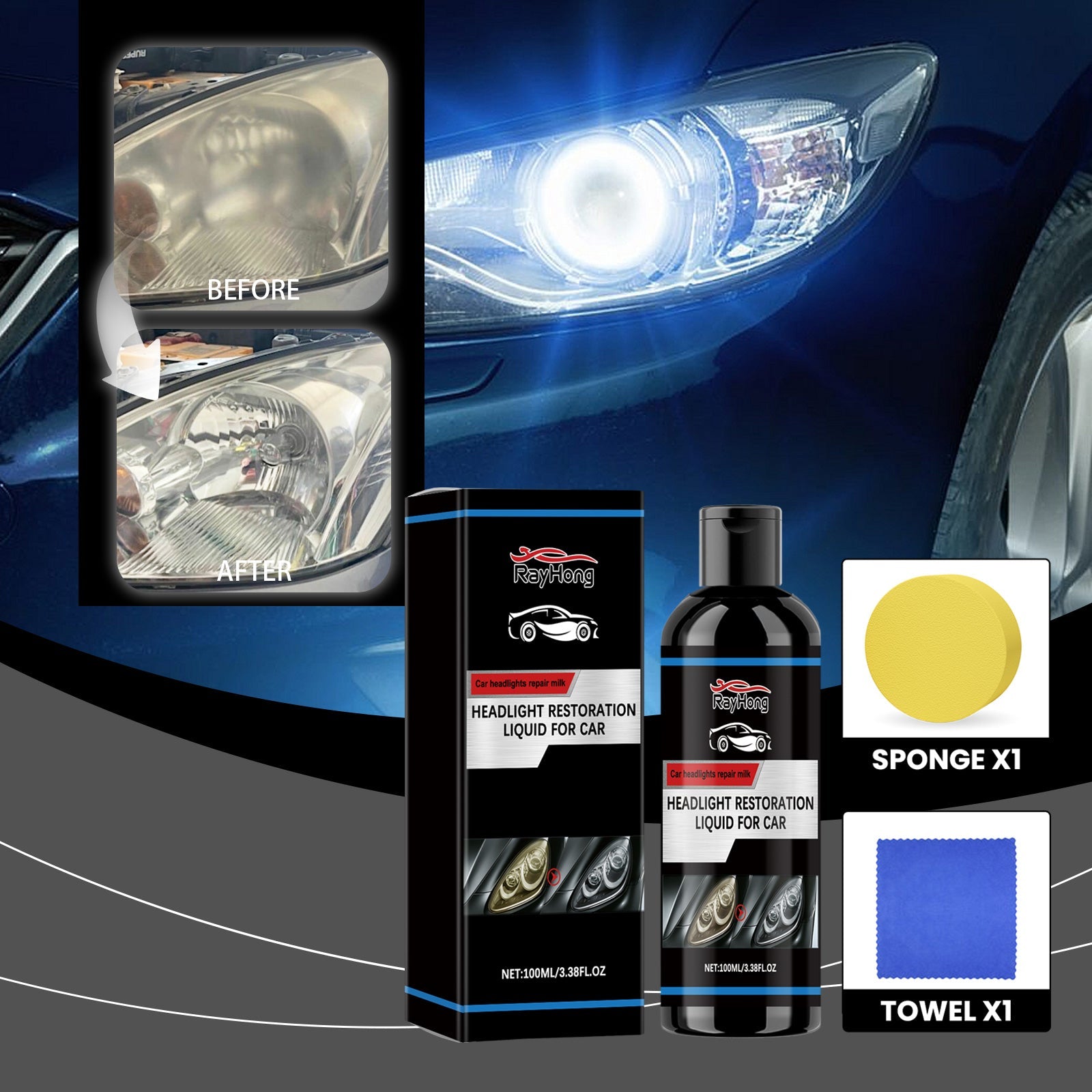 Headlight Restoration Liquid For Car, Lamp Scratches Yellow Cleaning Plating Crystal Polishing Refurbishing Repair Agent