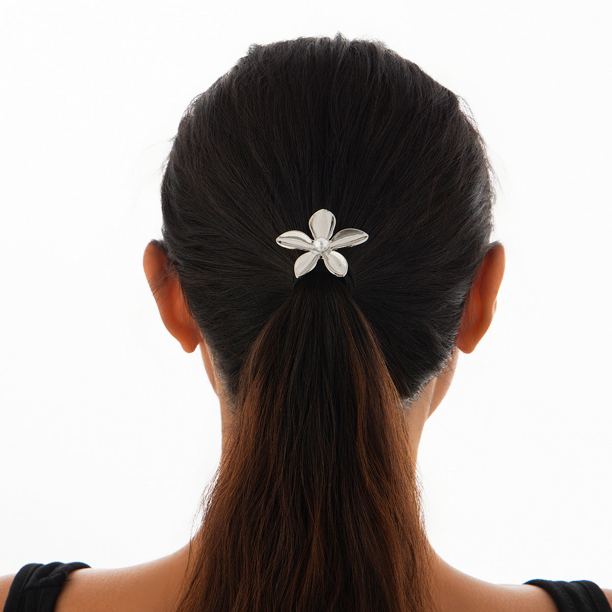 Versatile five petal flower alloy hair accessory with fashionable glossy imitation pearl bow headband
