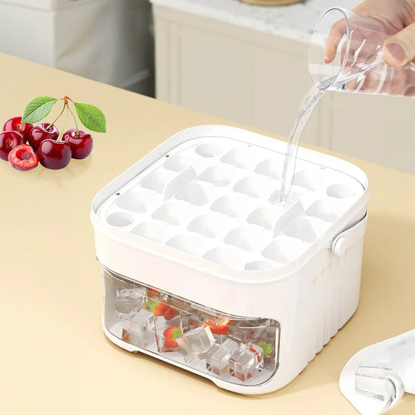 50-grid ice maker with new large capacity - household food-grade plastic double-layer ice storage barrel & ice ball mold set
