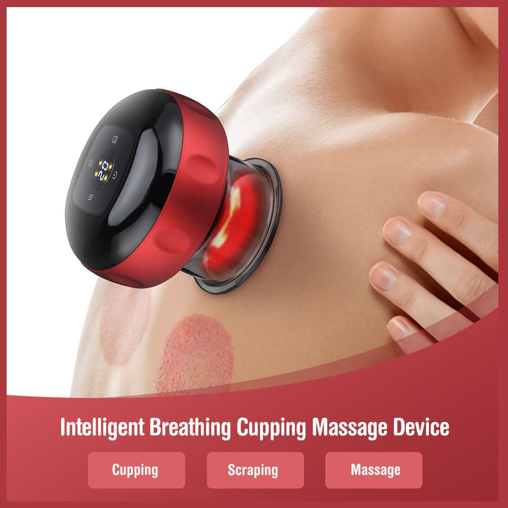 Electric Cupping Massager Scraping and Cupping Therapy Red Light Heating Vibration Pressotherapy Rechargeable Pain Relief