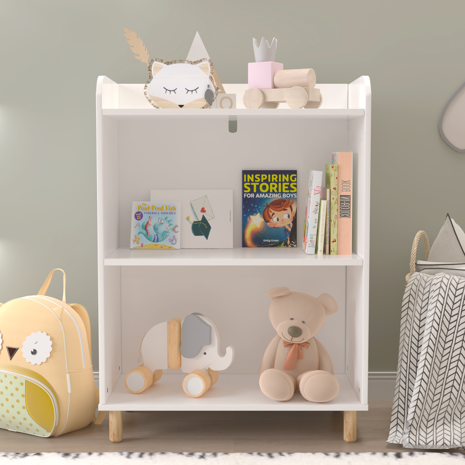 Kids 3-Tier Bookcase  Children's Book Display Bookshelf Toy Storage Cabinet Organizer for Children's Room