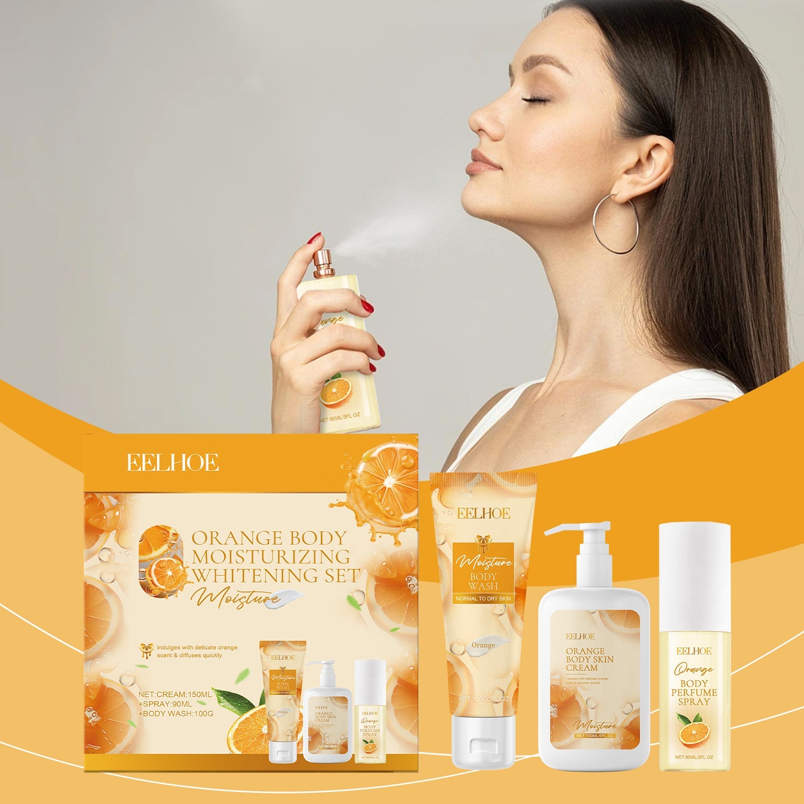Orange Body Moisturizing Whitening Fragrance Gift Set Gentle Moisturizing Moisturizing Skin Care Set