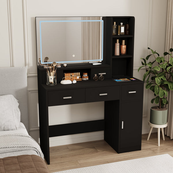 Smart mirror dressing table with drawers and storage cabinets