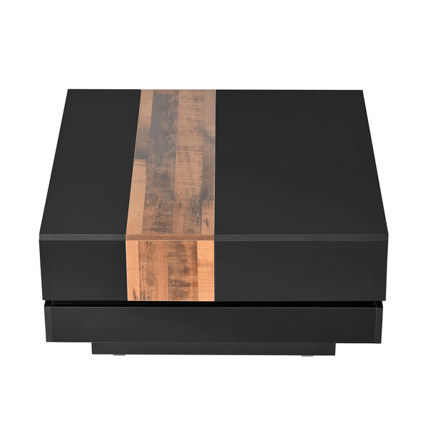 ON-TRANS 31.4 inches x 31.4 inches with sliding tabletop, high gloss center table, hidden storage room black