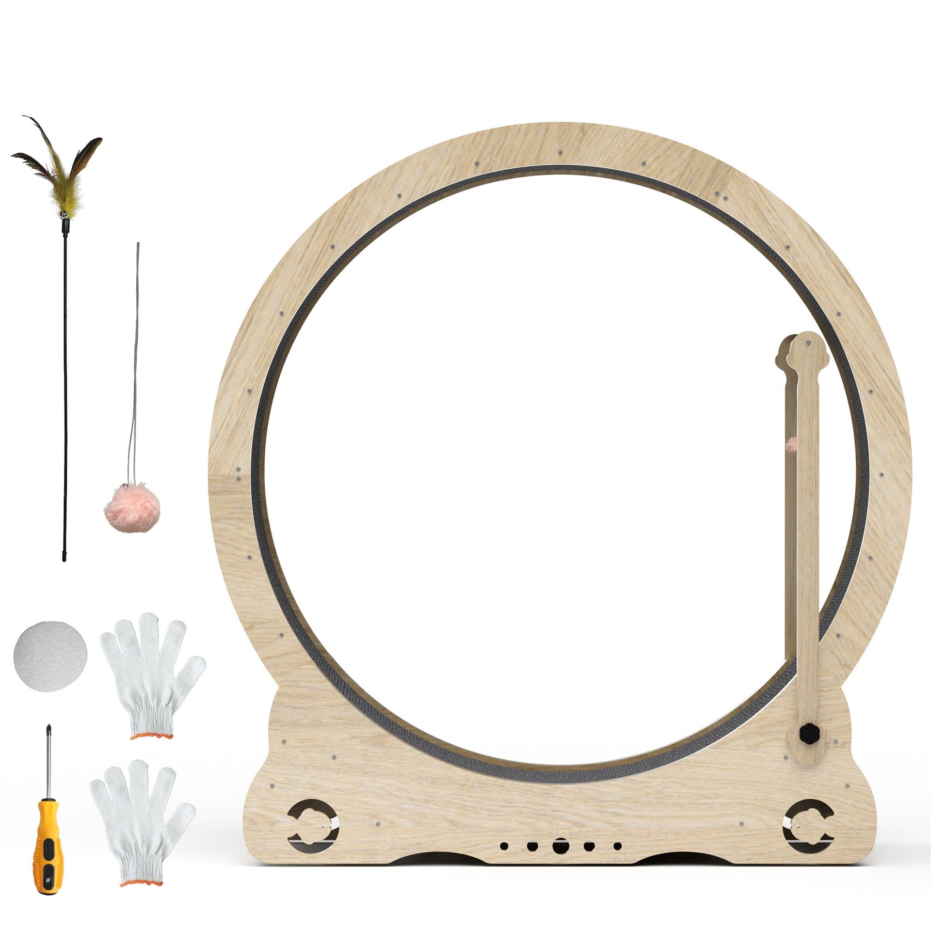 Indoor cat treadmill with carpet, tear device and latch natural wood, 39.4 inches long x 13.2 inches wide x 41.3 inches high