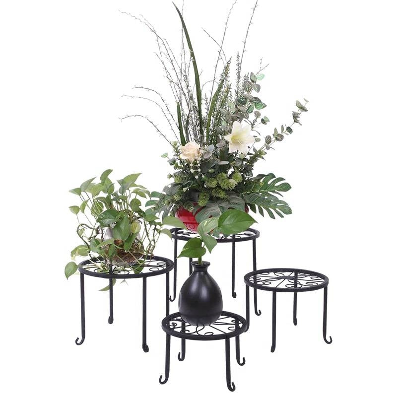 Set of 4 - Indoor Outdoor Black Metal Plant Stand