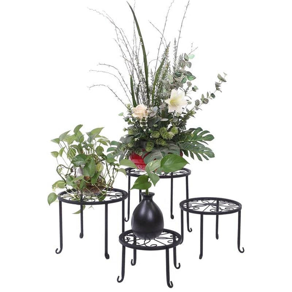 Set of 4 - Indoor Outdoor Black Metal Plant Stand