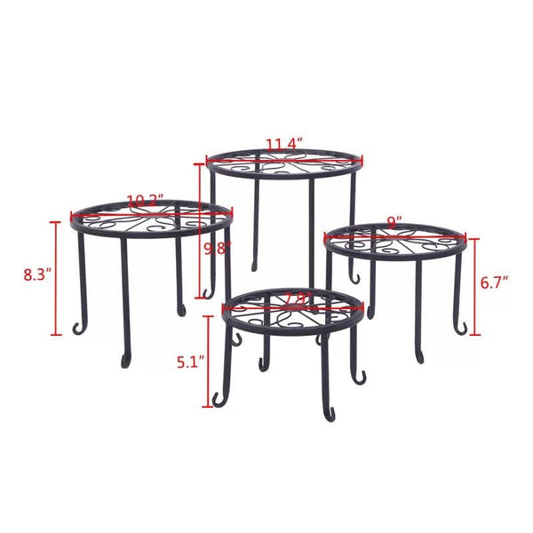 Set of 4 - Indoor Outdoor Black Metal Plant Stand
