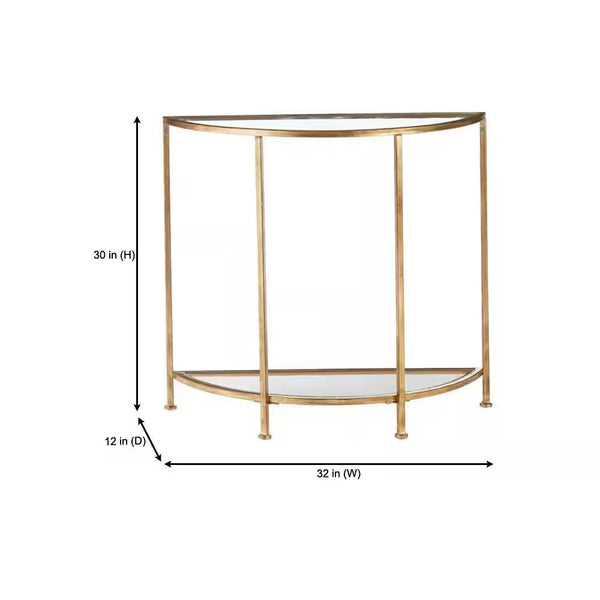 Half-Circle Entryway Console Table Gold Metal Glass Top Bottom Shelf Sofa Table