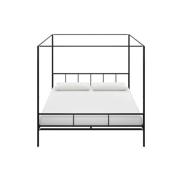 King size Black Metal Canopy Bed Frame with Headboard and Footboard