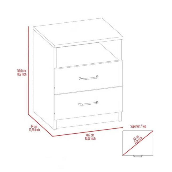 Modern 2-Drawer Nightstand End Table with Open Shelf in Black Wood Finish