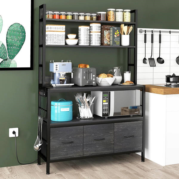 Black Metal Kitchen Baker's Rack 4-Shelves with Bottom Storage Cabinets