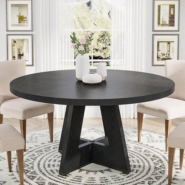 Modern Farmhouse 47-inch Round Kitchen Dining Table in Black Wood Finish