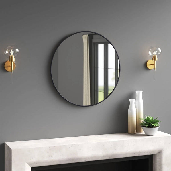 Round 28-inch Wall Mirror in Black - Living Room Bedroom Accent Bathroom Mirror