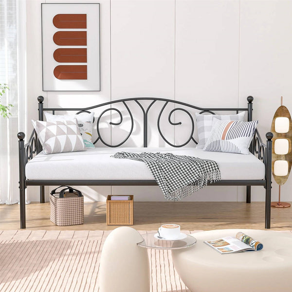 Twin size Victorian Black Metal Daybed Frame - 350 lbs. Weight Capacity
