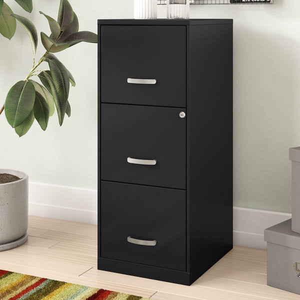Black Metal 3-Drawer Vertical Key Locking File Cabinet