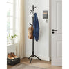 Modern Solid Wood Coat Rack in Black Finish with 8 Hanging Hooks