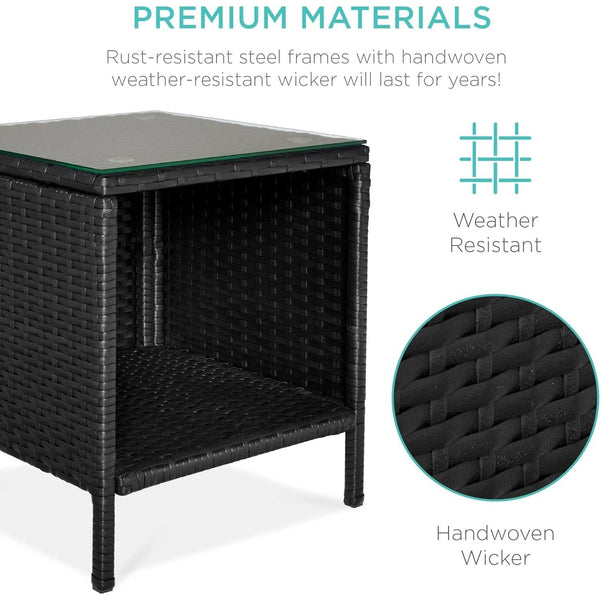 3-Piece Black PE Wicker Outdoor Dining Patio Furniture Set w/ Teal Blue Cushions