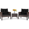 3-Piece Brown PE Rattan Outdoor Dining Patio Furniture Set with Black Cushions