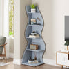 Modern Whimsical 5 Shelf Corner Bookcase Stand Blue Wood Finish