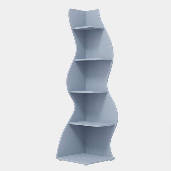 Modern Whimsical 5 Shelf Corner Bookcase Stand Blue Wood Finish