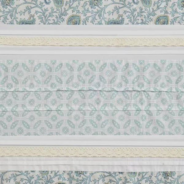 72 x 72-in Cotton Shower Curtain with Teal Blue Grey Cream White Paisley Pattern