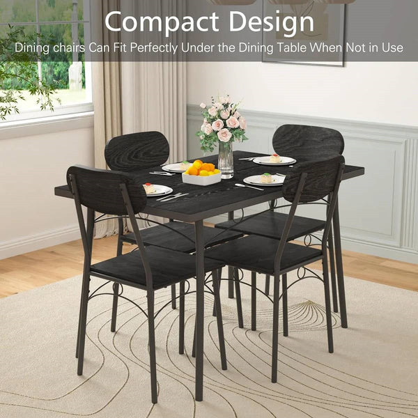 Modern 5-Piece Dining Set with Black Wood-Top Table and 4 Chairs