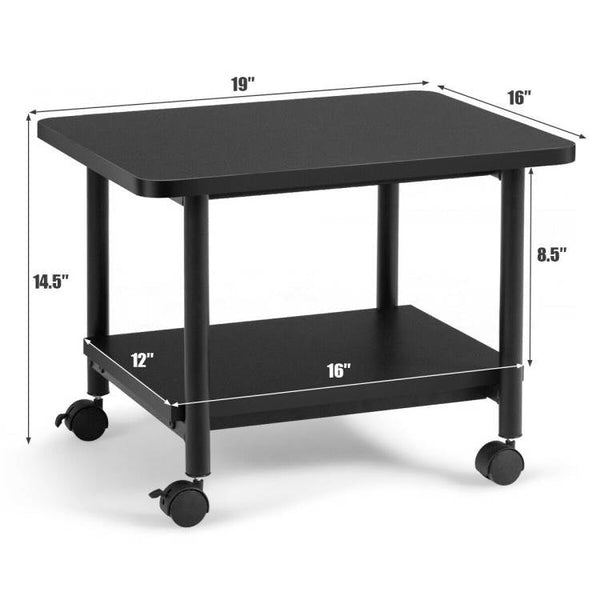 Black Multipurpose 2-Tiered Mobile Wheeled Printer Cart Stand
