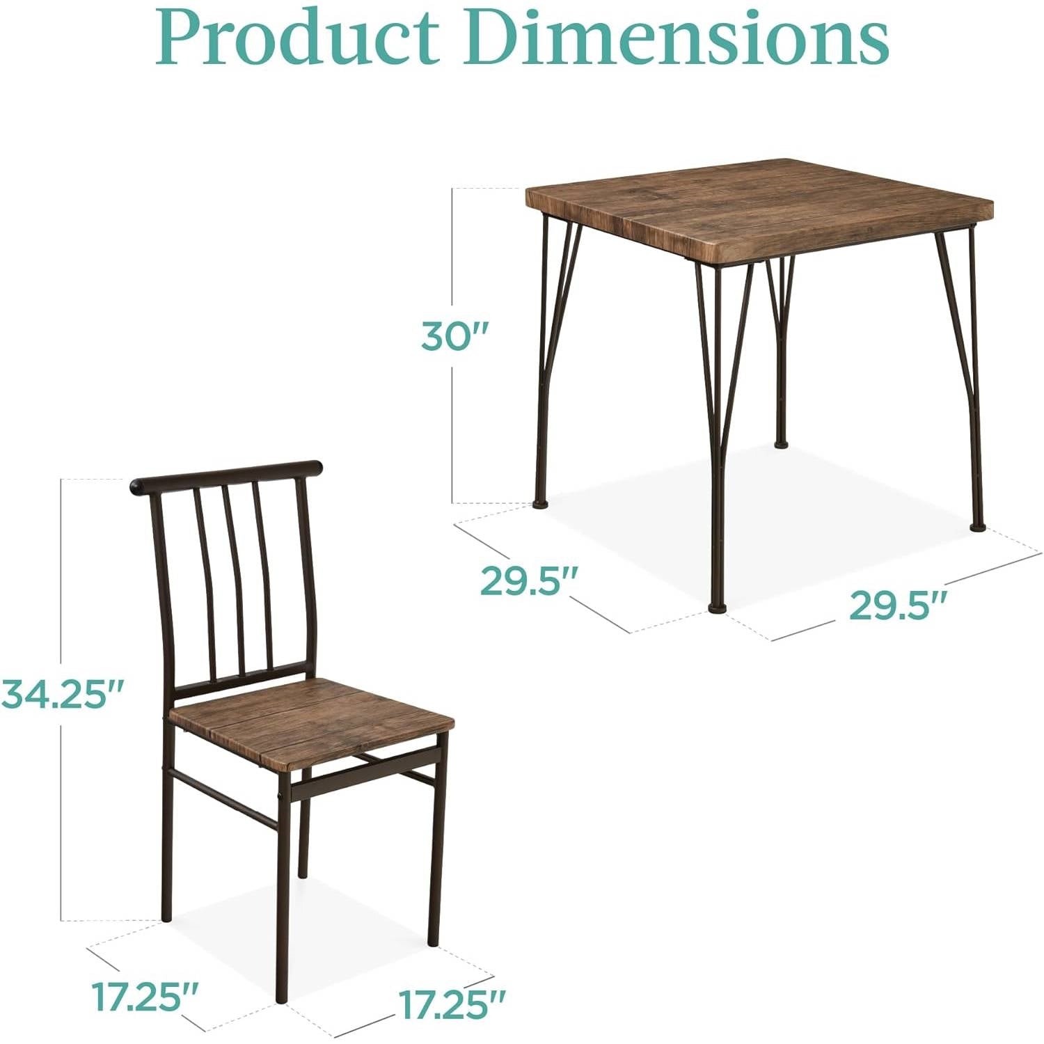 3-Piece Black Metal Frame Dining Set with Dark Brown Wood Top Table and 2 Chairs