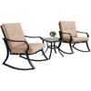 3-Piece Outdoor Patio Furniture Table Rocking Chairs Set with Beige Cushions
