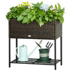 Brown Modern PE Rattan Wicker Raised Garden Bed Elevated Planter Box