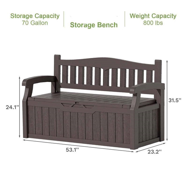 Heavy Duty Brown Plastic Outdoor Storage Garden Bench Patio Deck Box