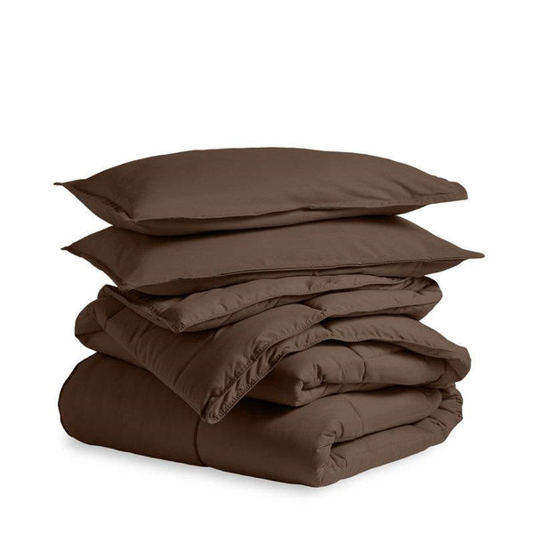 Queen size 3-Piece Down Alternative Microfiber Comforter Set in Chocolate Brown