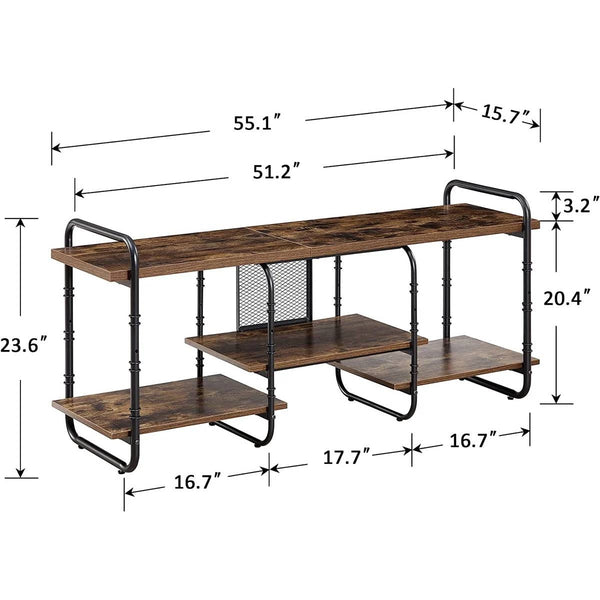 Modern Industrial Metal Wood Entertainment Center TV Stand for TV up to 60-inch