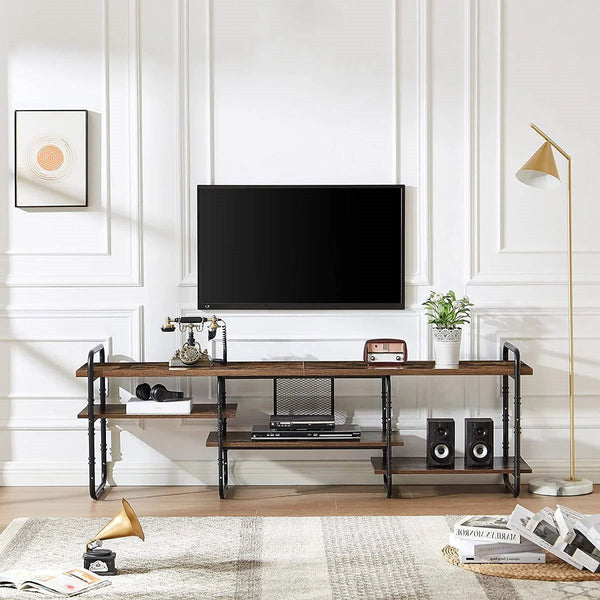 Industrial Modern Metal Wood Entertainment Center TV Stand for TV up to 75-inch