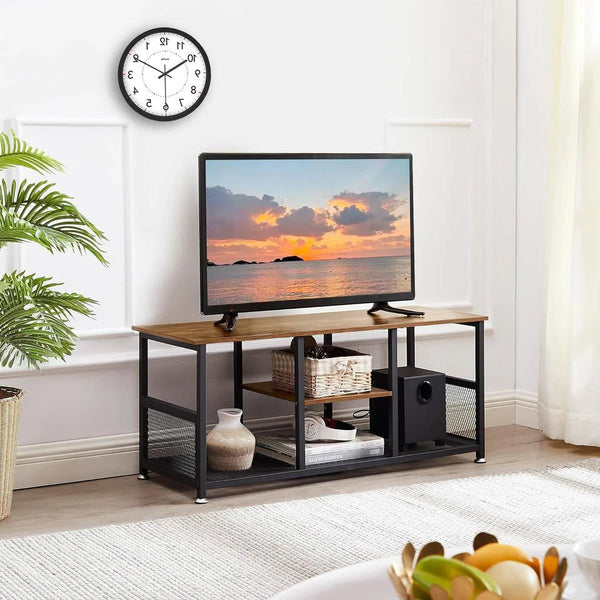 Industrial Modern Metal Wood TV Stand with Media Storage Shelf