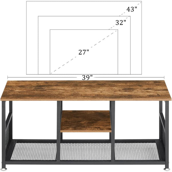 Industrial Modern Metal Wood TV Stand with Media Storage Shelf