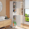 White Bathroom Linen Cabinet Tower with 2 Doors Storage Drawer and Shelf