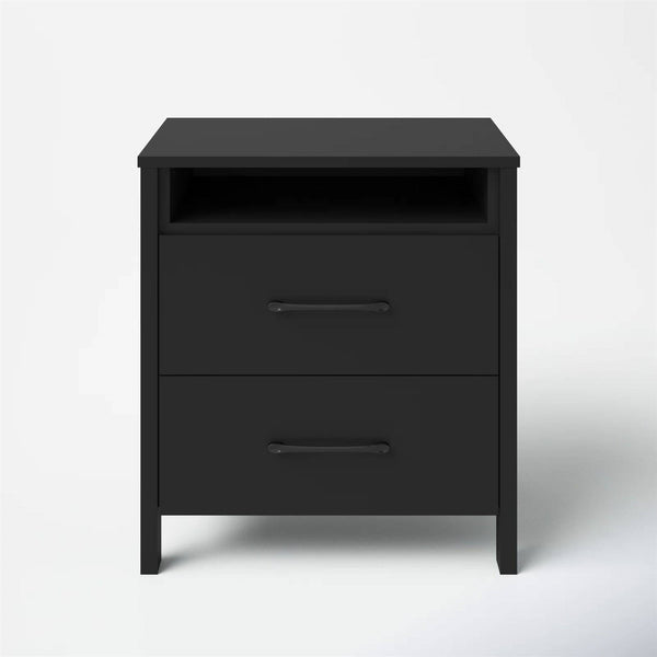 Modern 2-Drawer Nightstand Bedside Table in Black Wood Finish