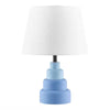 Small Blue Desk Light Table Lamp with White Fabric Shade for Bedside Nightstand